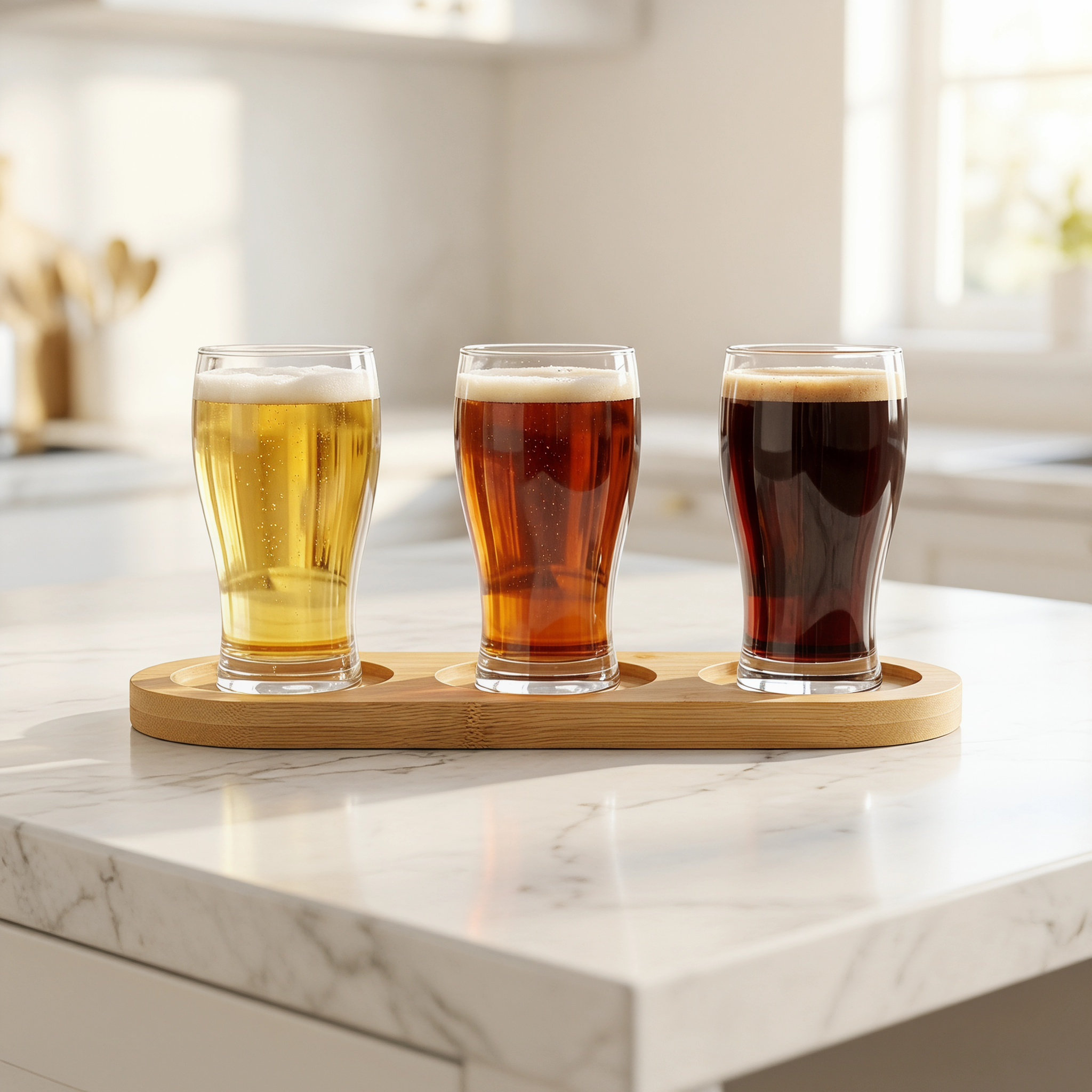 Beer Flight Set - 3-gaats bamboe bierglazenhouder voor ambachtelijke bier,