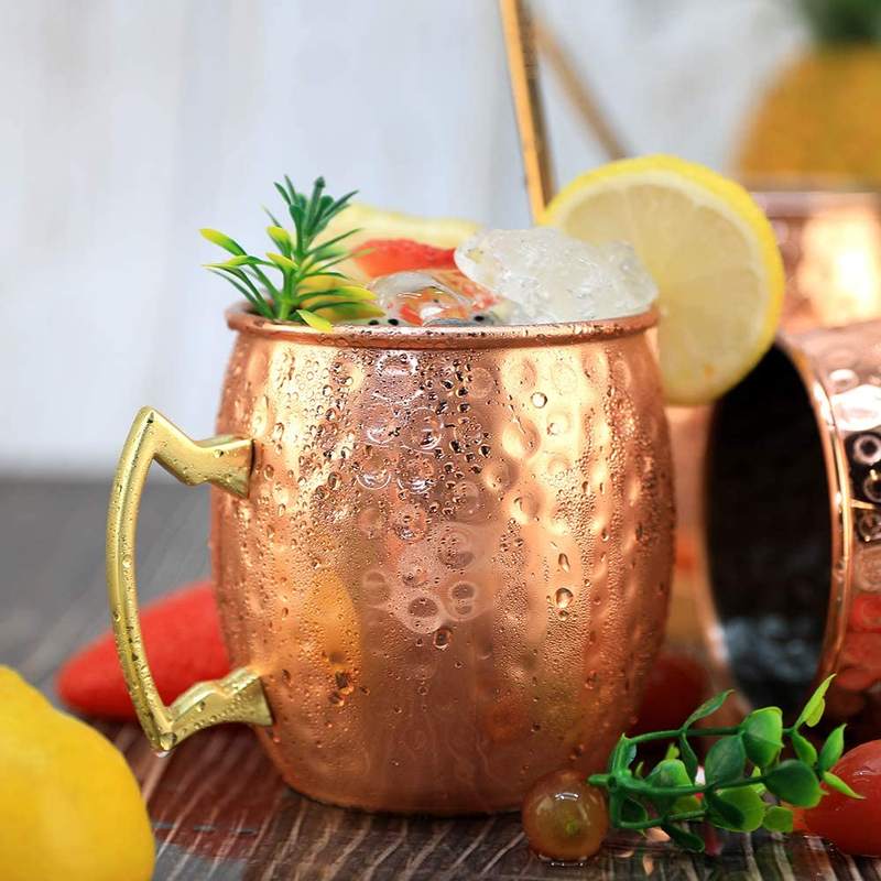 Wine Beer Coffee - Mule mok van roestvrij staal, gehamerd
