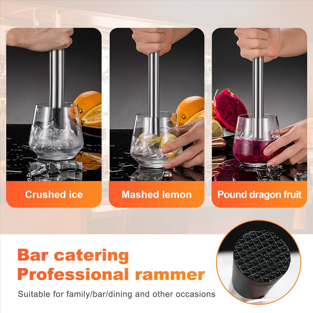 Muddler Cocktail Bar - COFA roestvrijstalen muddler voor cocktails, menglepel