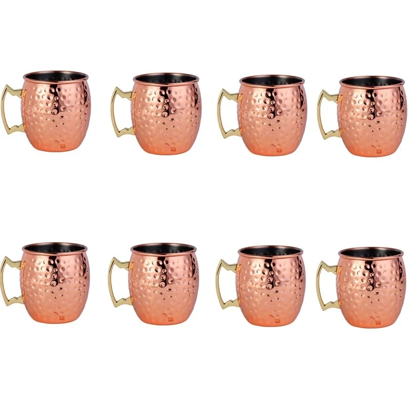 Wine With Beer Cocktail - 8-delige gehamerde Moscow Mule koperen mokkenset