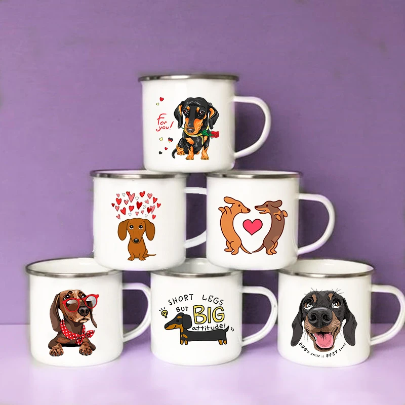 Wine Beer Coffee - Grappige Teckel Print Creatieve Emaille Mok