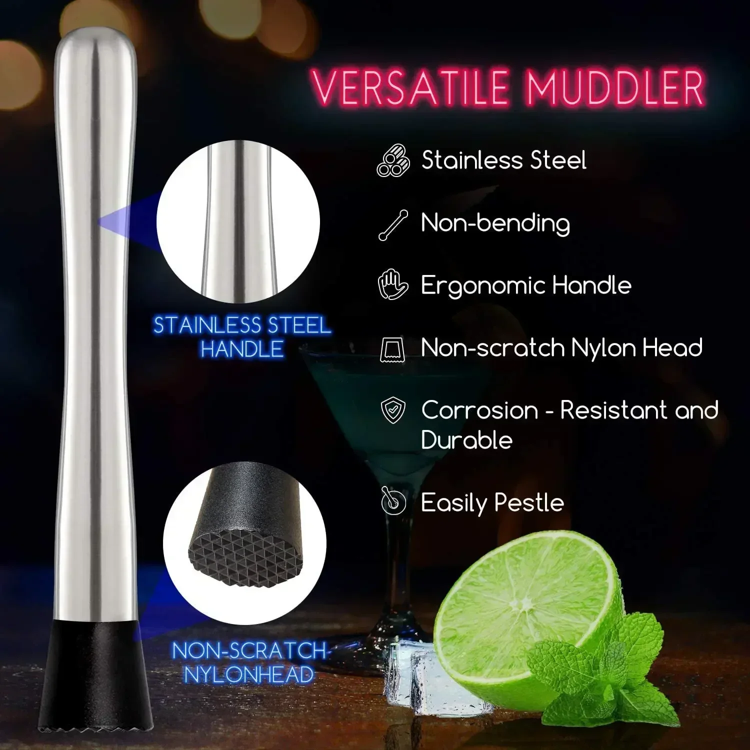 RVS Cocktail Muddler Set en Me - Muddler Cocktail Bar recensie en prijs
